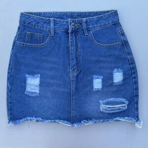 Denim Distressed Mini Skirt